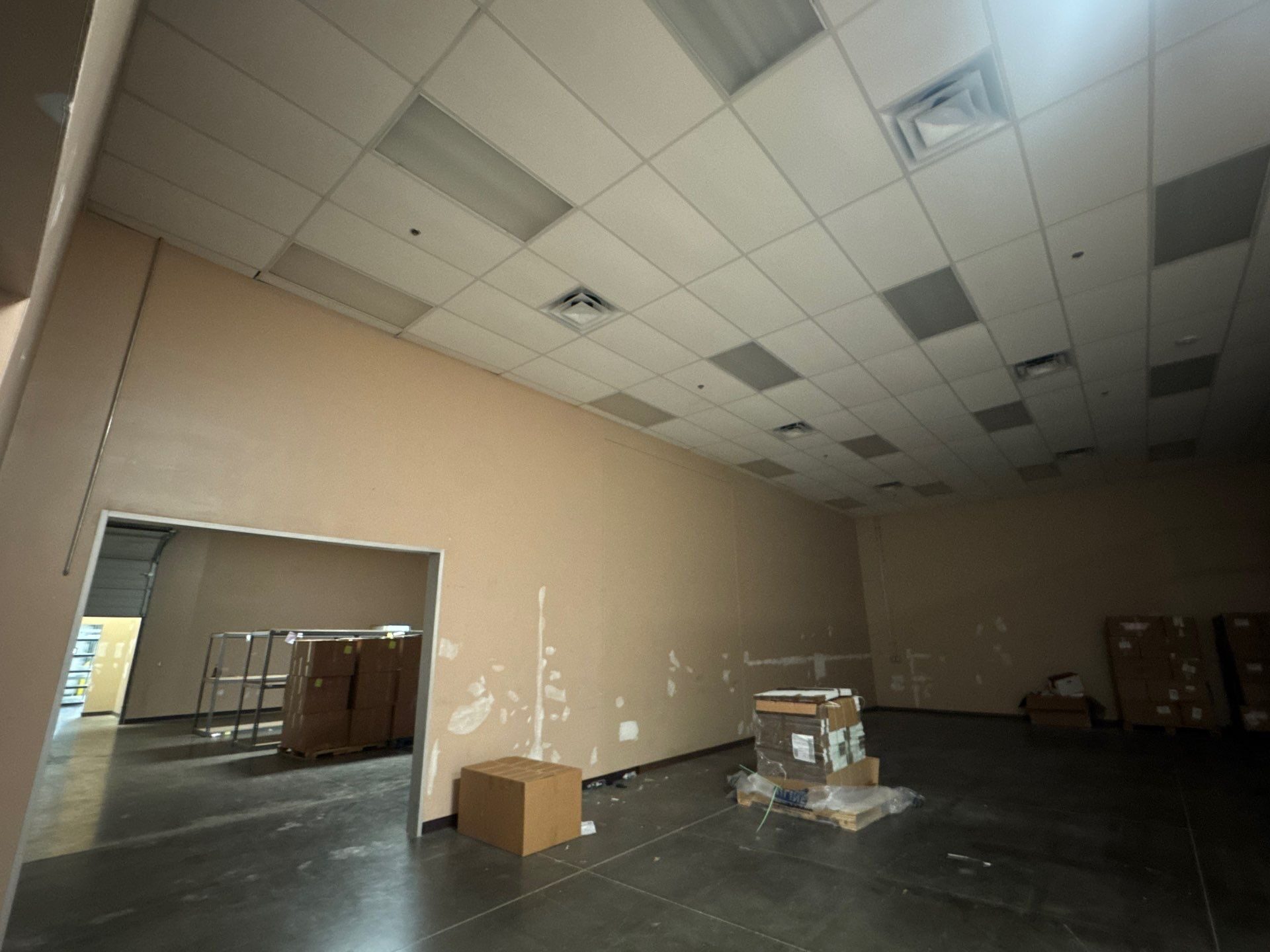 Warehouse shelving area before the Élan Beauté renovation