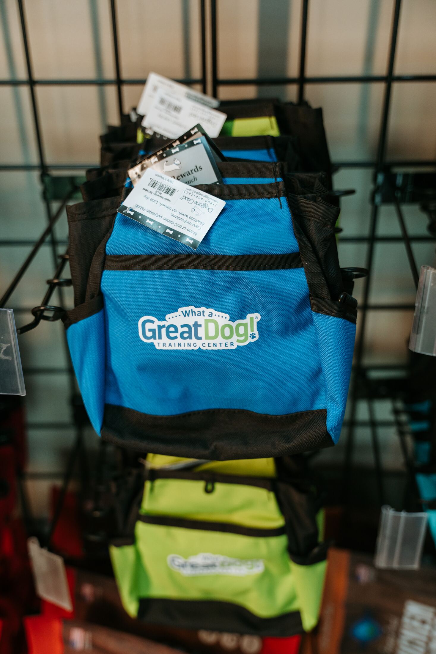 Branded retail merchandise on display at What a Great Dog! Training Center