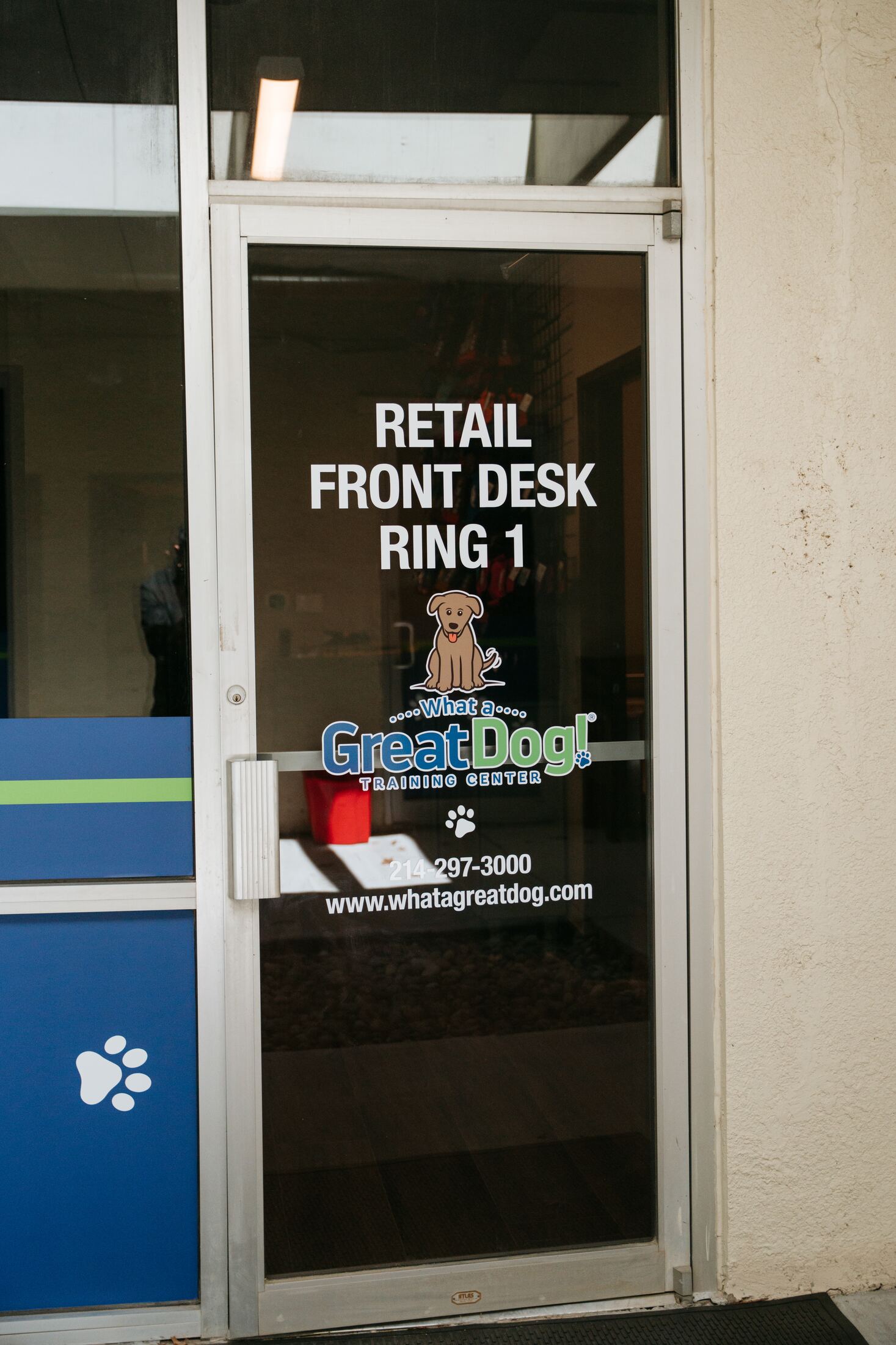 Retail front desk signage at the training center entrance